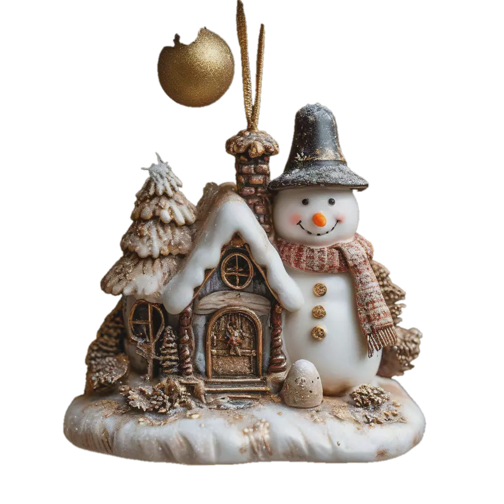 "A snow-covered hut and a snowman entertainer" — image created in Shedevrum