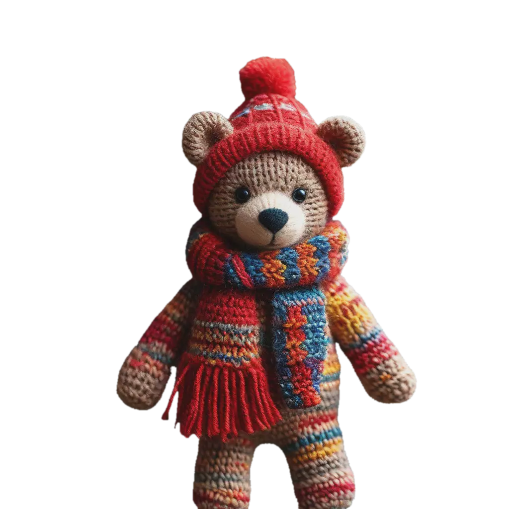 "A little bear on the background of a Christmas tree in a red hat and ...