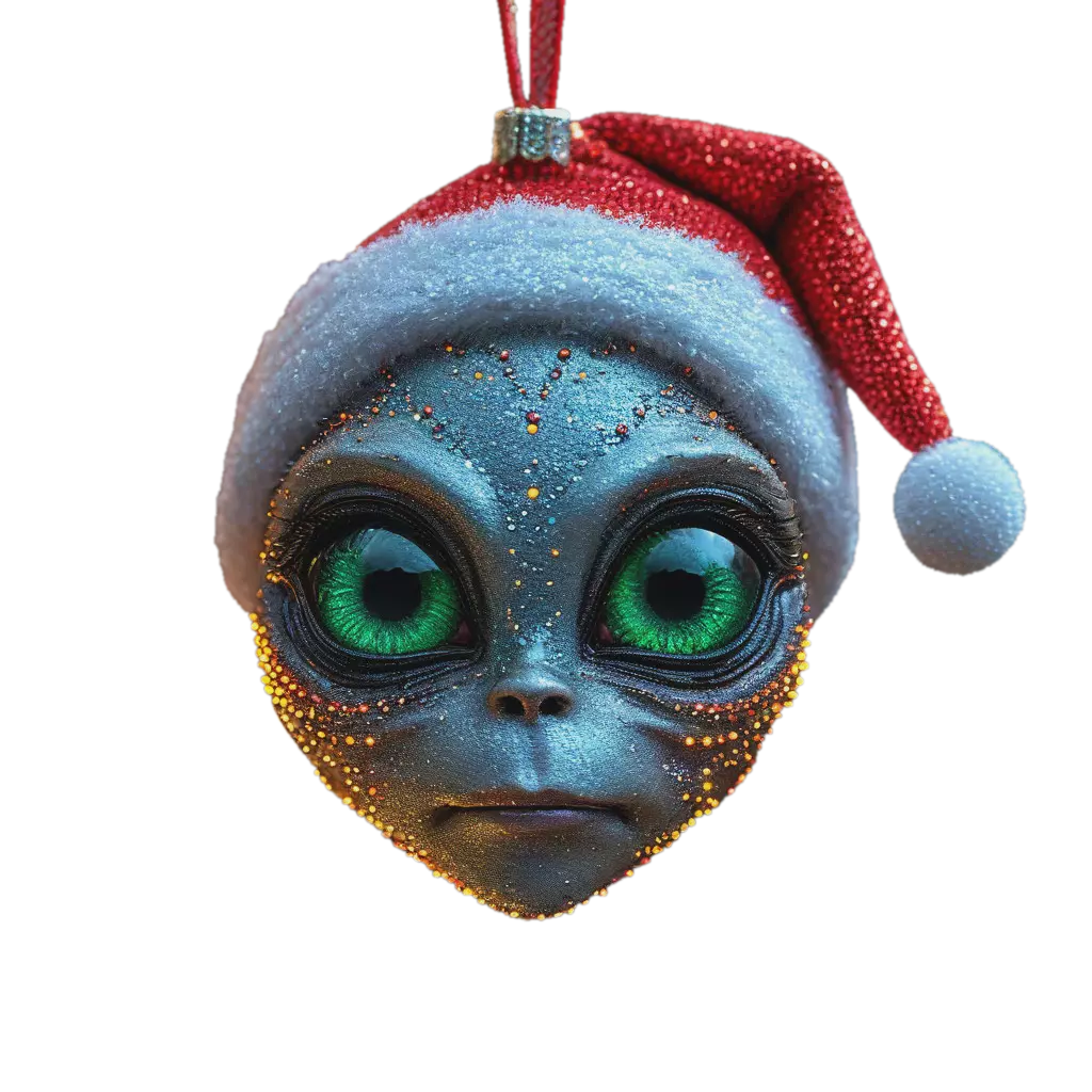 "An alien in a Santa Claus hat with cosmic green eyes" — image created ...