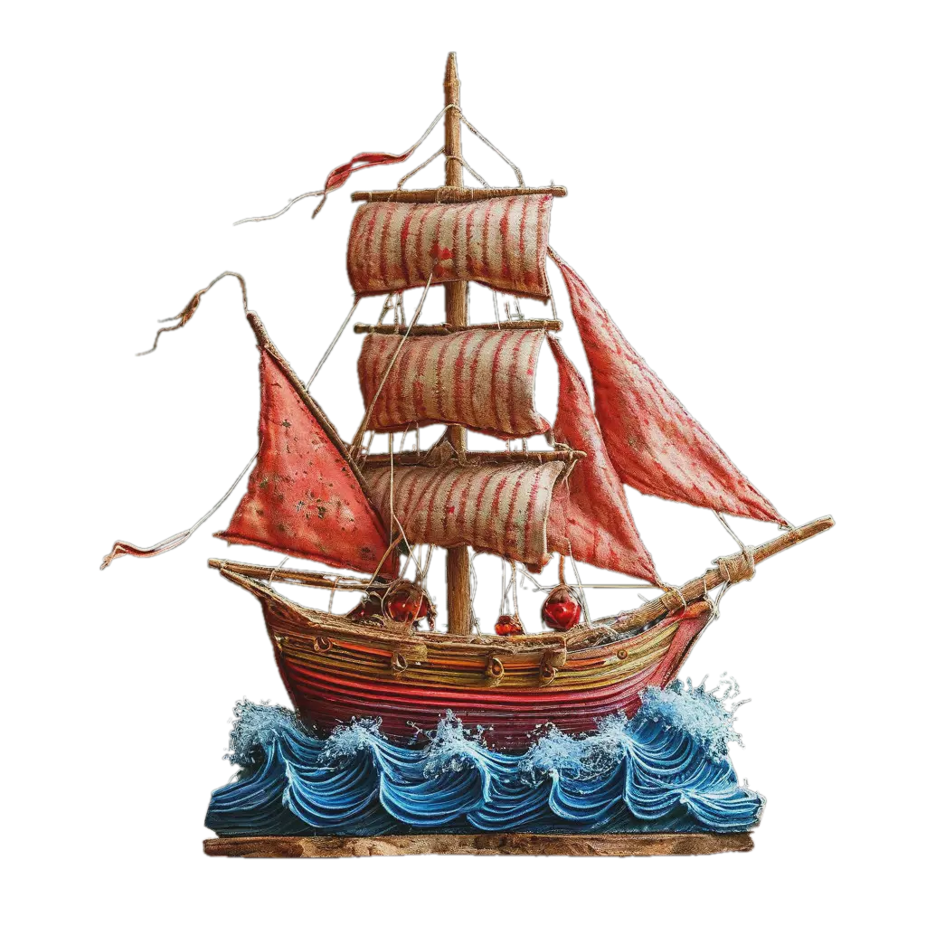 "A ship with scarlet sails is sailing into the sea" — image created in ...
