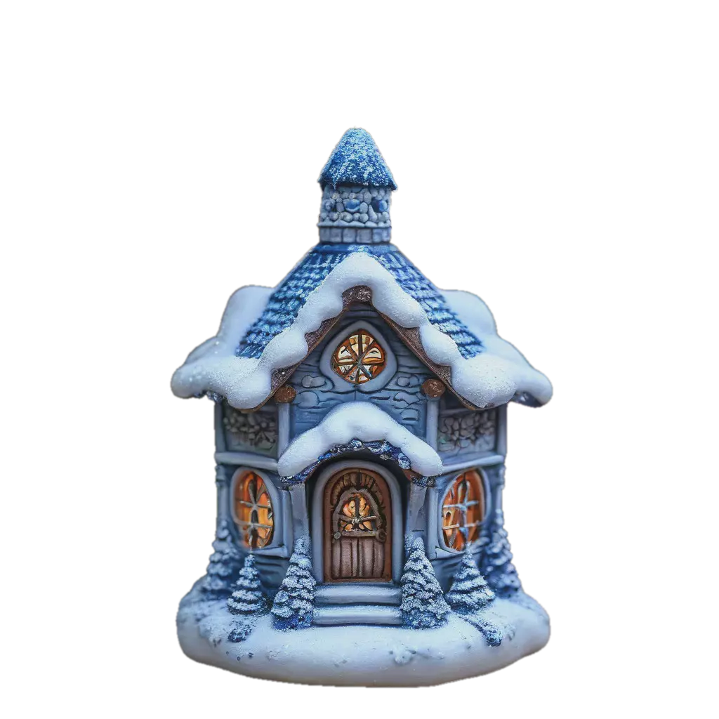 "A wooden hut with a snow roof and a frosty pattern" — image created in ...