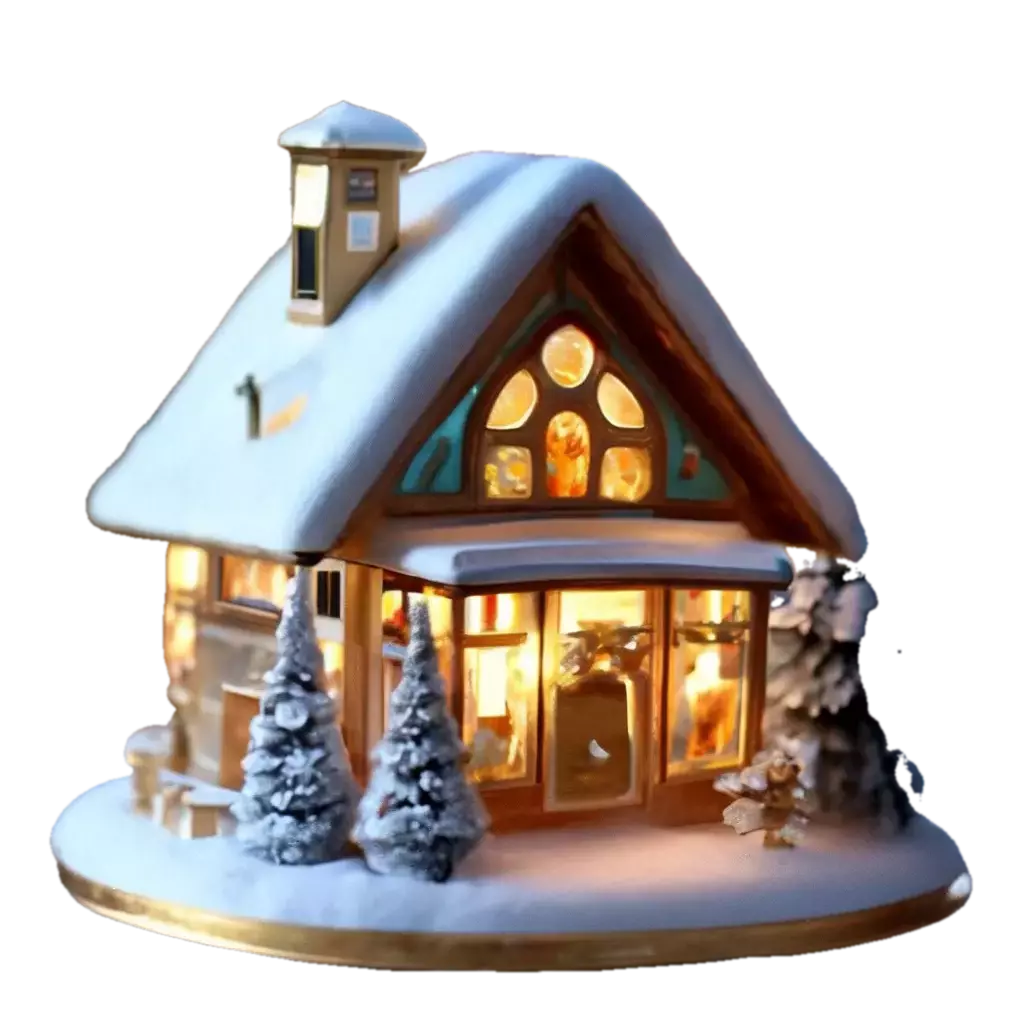"A snow-covered hut with warm light in the windows" — image created in ...